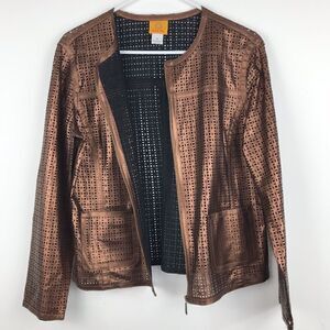 Ruby Rd. Metallic Bronze Laser Cut Lightweight Jacket
